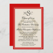 Invitation Red Monogram Laurel Classic College Graduation (Devant / Derrière)