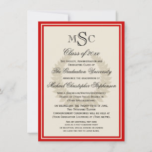 Invitation Red Monogram Laurel Classic College Graduation