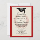 Invitation Red Monogram Laurel Classic College Graduation (Devant)