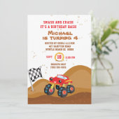 Invitation Red Monster Truck 4th Birthday Racing (Debout devant)