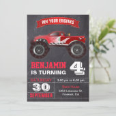 Invitation Red Monster Truck Anniversaire de enfant Party (Debout devant)