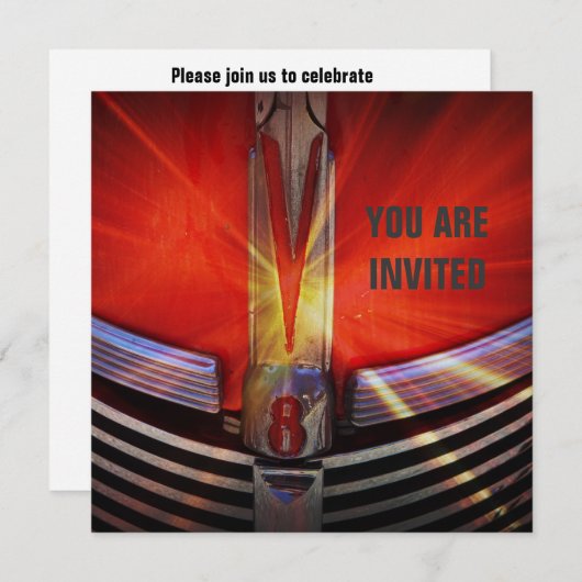 Invitation Red Muscle Car V8 Power and Chrome (Devant / Derrière)