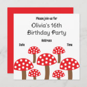 Invitation Red Mushroom mignon Motif botanique fête d'anniver (Devant / Derrière)