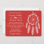 Invitation Red Native American Dream Catcher Boho Mariage (Devant)