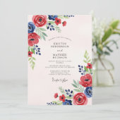 Invitation Red Navy Blue Watercolor Summer Wedding (Debout devant)