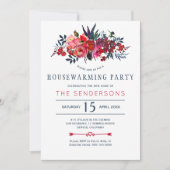 Invitation Red navy boho rustique fête de chauffage floral (Devant)