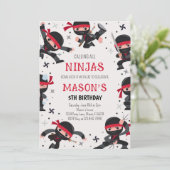 Invitation Red Ninja Guerrier Arts Martiaux Anniversaire (Debout devant)