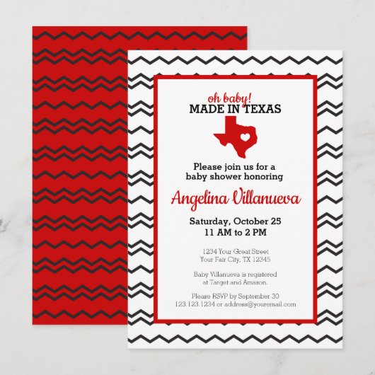 Invitation Red Oh Baby ! Chevron Fabriqué au Texas Douche (Devant / Derrière)