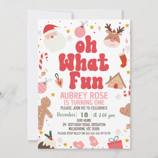 Invitation Red Oh What Fun Noël 1er anniversaire (Devant)