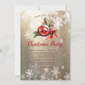 Invitation Red Orament Ball Bow Snowflakes Compagnie de Noël (Devant)