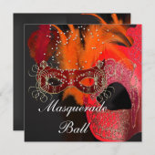 Invitation Red Orange Black Masquerade Ball Party (Devant / Derrière)