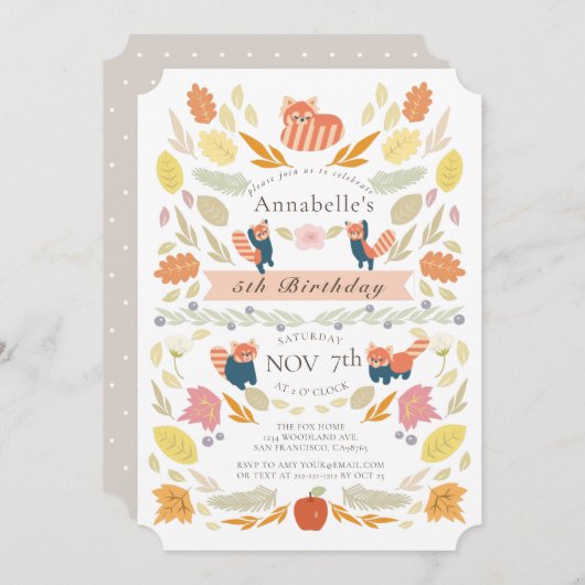 Invitation Red Panda Autumn Folithday (Devant / Derrière)