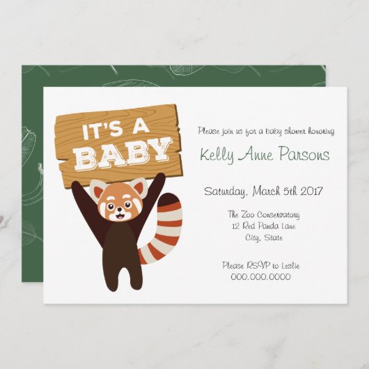 Invitation Red Panda nouveau bébé Jungle Baby shower Invitati (Devant / Derrière)