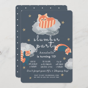 Invitation Red Pandas Étoiles & Nuages Fête du bois d'oeuvre