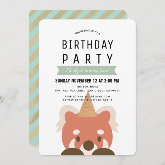 Invitation Red Pandas Simple Mint Green Anniversaire (Devant / Derrière)