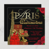Invitation Red Paris Quinceanera (Devant / Derrière)
