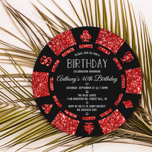Invitation Red Parties scintillant Poker Chip Casino fête d'a