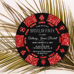 Invitation Red Parties scintillant Poker Chip Las Vegas Bache<br><div class="desc">Célébrez en style avec ces invitations branchées de bachelor party. Le design est facile à personnaliser avec votre propre libellé et votre famille et vos amis seront ravis quand ils reçoivent ces fabuleux invitations de fête.</div>