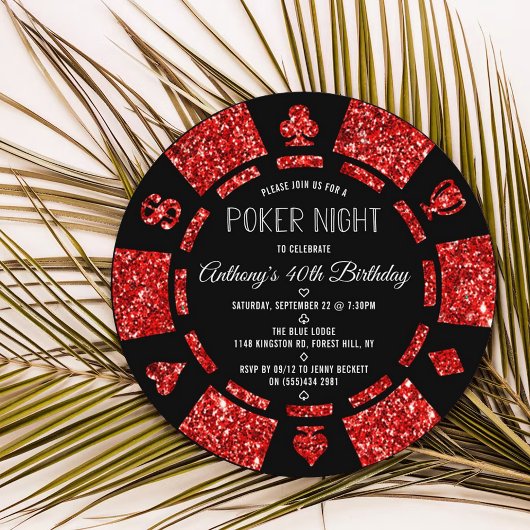 Invitation Red Parties scintillant Poker Chip Poker Nuit Anni