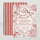 Invitation Red Pasta Special Delivery Italian Baby Shower (Devant / Derrière)