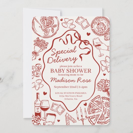 Invitation Red Pasta Special Delivery Italian Baby Shower (Devant)