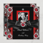 Invitation Red Pearl Anniversaire de la fête d'argent noir Ph (Devant / Derrière)