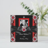 Invitation Red Pearl Anniversaire de la fête d'argent noir Ph (Debout devant)