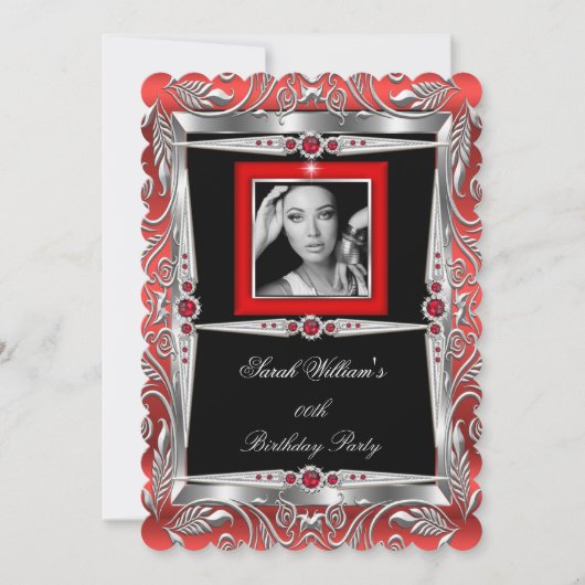 Invitation Red Pearl Fête d'anniversaire Black Silver Photo B (Devant)