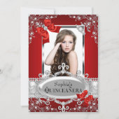 Invitation Red Pearl & Silk Bow Glamor Quinceanera (Devant)