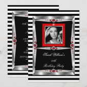 Invitation Red Pearls Anniversaire de la fête Black White Str (Devant / Derrière)
