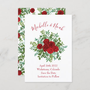 Invitation Red Peony et Rose Floral Mariage