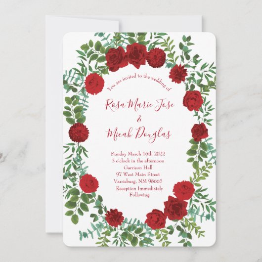 Invitation Red Peony et Rose Floral Mariage (Devant)