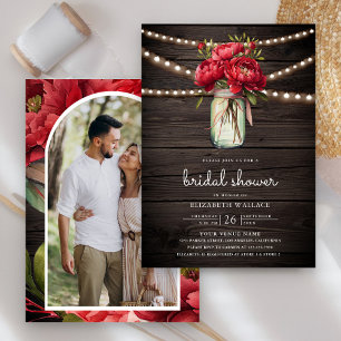 Invitation Red Peony Floral Mason Jar Barn Fête des mariées e