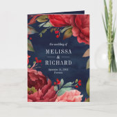 Invitation Red Peony Floral Mason Jar QR Code Navy Wedding (Devant)