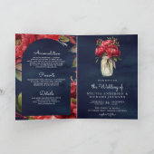 Invitation Red Peony Floral Mason Jar QR Code Navy Wedding (Intérieur)
