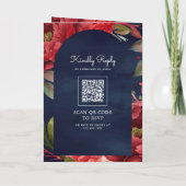 Invitation Red Peony Floral Mason Jar QR Code Navy Wedding (Dos)