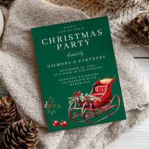 Invitation Red Père Noël Sleigh Office Noël Vert