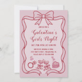 Invitation Red Pink Bow Galentine's Girls Night Party (Devant)