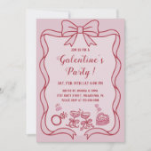 Invitation Red Pink Bow Galentine's  Party (Devant)
