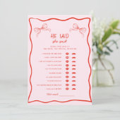 Invitation Red Pink Bow He Said She Said Bridal Shower Game (Debout devant)
