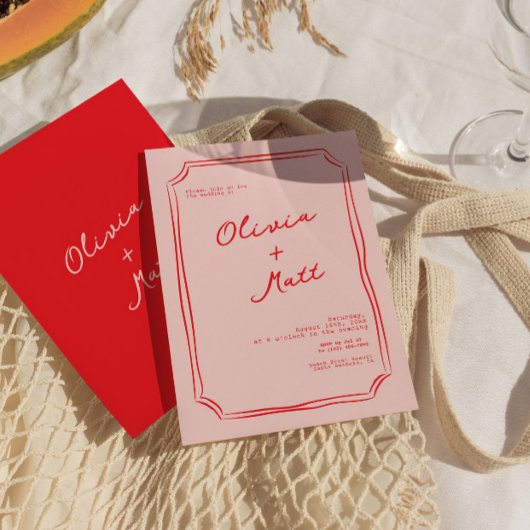 Invitation Red + Pink Colorful Wedding Invite