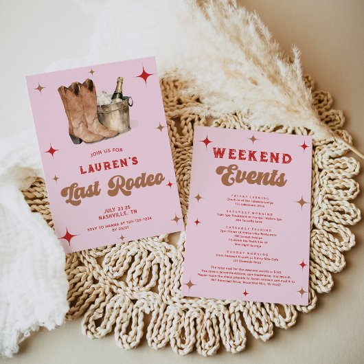Invitation Red Pink Dernier Rodeo Bachelorette Week-end