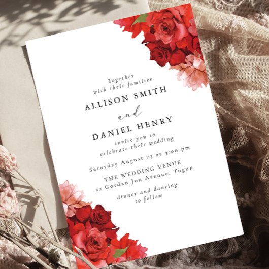 Invitation Red & Pink Floral Elegant Wedding