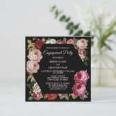 Invitation Red Pink Floral Green Party Black Engagement (Debout devant)