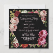 Invitation Red Pink Floral Green Party Black Engagement (Devant)