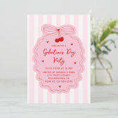 Invitation Red Pink Girly Coquette Bow Galentine's Day Party (Debout devant)