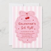 Invitation Red Pink Girly Coquette Bow Galentines Girls Night (Devant)