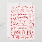 Invitation Red Pink Hand Drawn Galentine's Day Pajama Party (Devant)