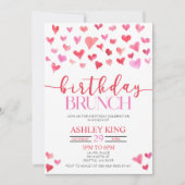 Invitation Red Pink Hearts Anniversaire Brunch Party (Devant)