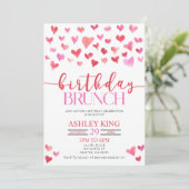 Invitation Red Pink Hearts Anniversaire Brunch Party (Debout devant)